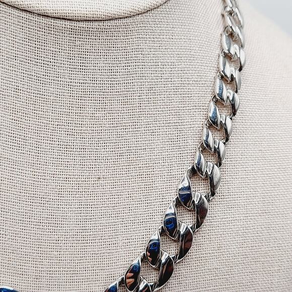 Vintage Monet Rhodium Plated Link Chain Necklace 17” Signed Modernist - Picture 5 of 11